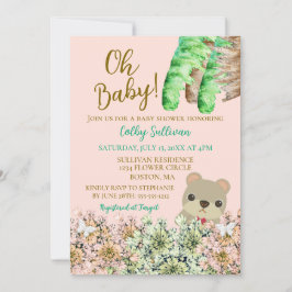 Oh Baby Rustic Greenery Teddy Bear Baby shower Kaart