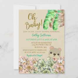 Oh Baby Rustic Greenery Teddy Bear Baby shower Kaart