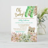 Oh Baby Rustic Greenery Teddy Bear Baby shower Kaart (Staand voorkant)