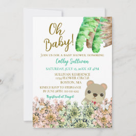 Oh Baby Rustic Greenery Teddy Bear Baby shower Kaart