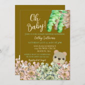 Oh Baby Rustic Greenery Teddy Bear Brown Baby Kaart (Voorkant / Achterkant)