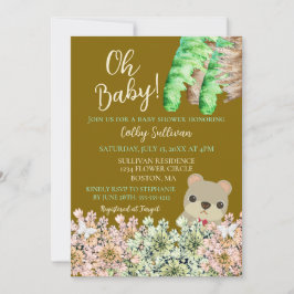 Oh Baby Rustic Greenery Teddy Bear Brown Baby Kaart