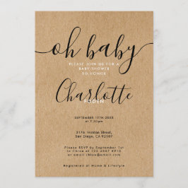 Oh Baby Rustic Kraft Baby Shower / Baby Borrel Kaart