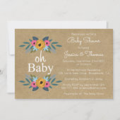 Oh Baby! Rustic Kraft Floral Wreath Baby shower Kaart (Voorkant)