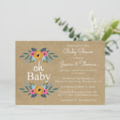 Oh Baby! Rustic Kraft Floral Wreath Baby shower Kaart (Staand voorkant)