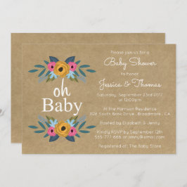 Oh Baby! Rustic Kraft Floral Wreath Baby shower Kaart