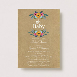 Oh Baby! Rustic Kraft Floral Wreath Baby shower Kaart