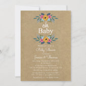 Oh Baby! Rustic Kraft Floral Wreath Baby shower Kaart (Voorkant)