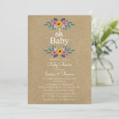 Oh Baby! Rustic Kraft Floral Wreath Baby shower Kaart (Staand voorkant)
