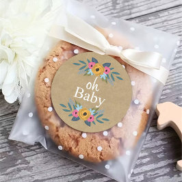 Oh Baby! Rustic Kraft Floral Wreath Baby shower Ronde Sticker