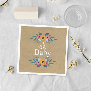 Oh Baby! Rustic Kraft Floral Wreath Baby shower Servet