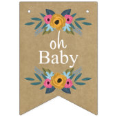 Oh Baby! Rustic Kraft Floral Wreath Baby shower Vlaggetjes (Eerste vlag)