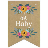 Oh Baby! Rustic Kraft Floral Wreath Baby shower Vlaggetjes (Derde vlag)