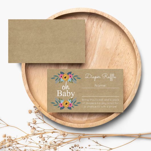 Oh Baby! Rustic Kraft Floral Wreath Diaper Raffle Informatiekaartje