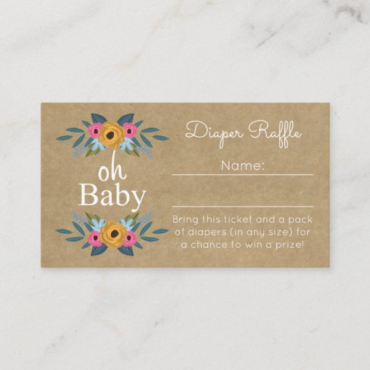 Oh Baby! Rustic Kraft Floral Wreath Diaper Raffle Informatiekaartje (Voorkant)