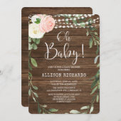 Oh Baby Rustic licht roze groen baby shower Kaart (Voorkant / Achterkant)