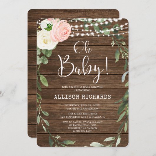 Oh Baby Rustic licht roze groen baby shower Kaart (Voorkant / Achterkant)