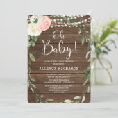 Oh Baby Rustic licht roze groen baby shower Kaart (Staand voorkant)