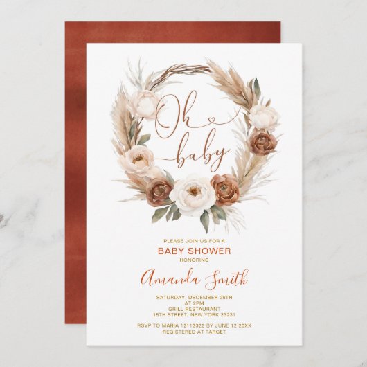 Oh Baby Rustic Terracota Sinaasappel Bloemen Baby  Kaart (Voorkant / Achterkant)