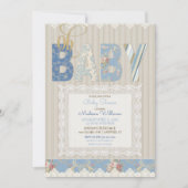 Oh Baby Rustic Wood Lace Blue Ivory Boy Kaart (Voorkant)