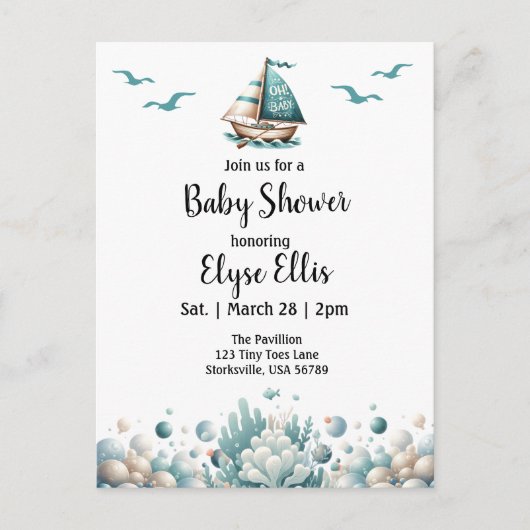 "Oh, Baby" Rustiek Nautisch Blauw Baby shower Briefkaart (Voorkant)