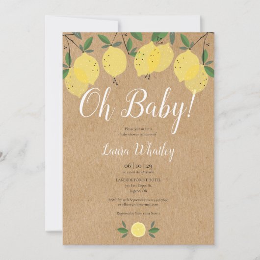 Oh Baby Rustieke Boho Citroenen Baby Shower Kaart (Voorkant)