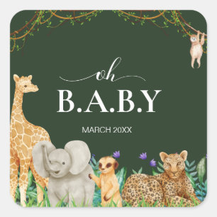Oh baby Safar Dier Oerwoud Groen Baby shower Vierkante Sticker