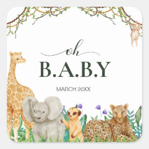 Oh baby Safar Dier Oerwoud Groen Baby shower Vierkante Sticker