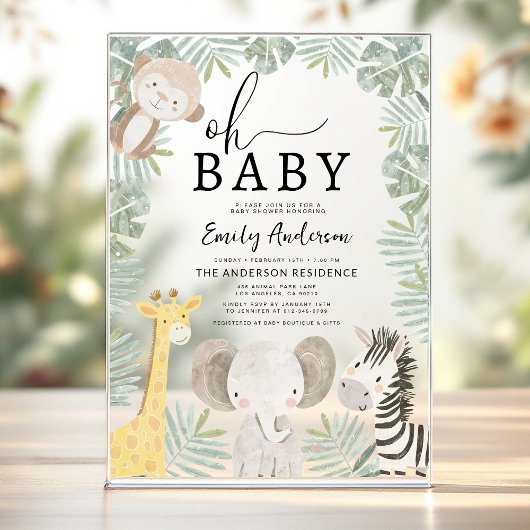 Oh Baby Safari Animal Boy's Baby shower Acryl Uitnodigingen
