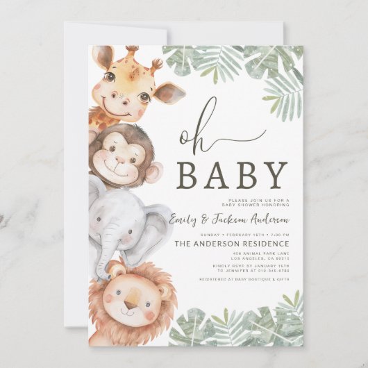 Oh Baby Safari Animal Couples Baby shower Kaart (Voorkant)
