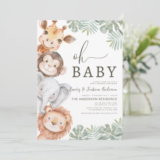 Oh Baby Safari Animal Couples Baby shower Kaart (Staand voorkant)
