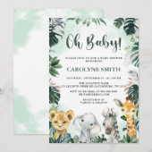Oh Baby Safari Animals Baby shower Invitation Kaart (Voorkant / Achterkant)