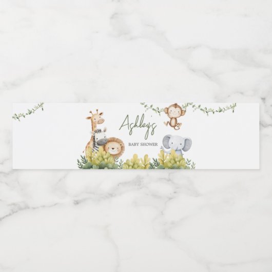 Oh Baby Safari Animals Baby shower Waterfles Etiket (Enkel label)