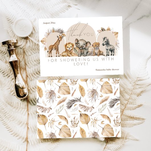 Oh Baby Safari Animals Boho Baby shower Bedankkaart