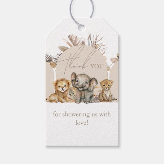 Oh Baby Safari Animals Boho Baby shower bedankt Cadeaulabel (Voorkant)