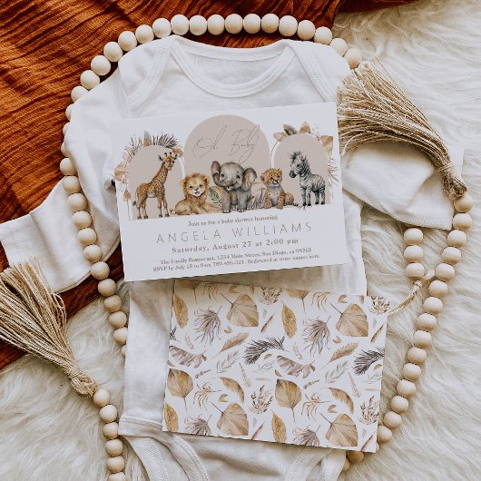 Oh Baby Safari Animals Boho Baby shower Kaart