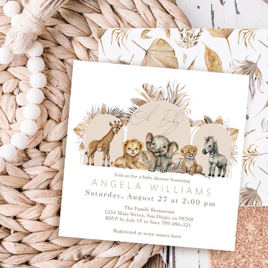 Oh Baby Safari Animals Boho Baby shower Kaart