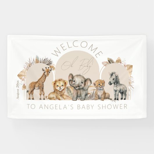 Oh Baby Safari Animals Boho Baby shower welkom Spandoek (Horizontaal)