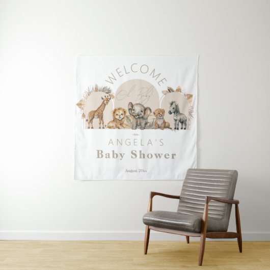 Oh Baby Safari Animals Boho Baby shower welkom Wandkleed (In situ)