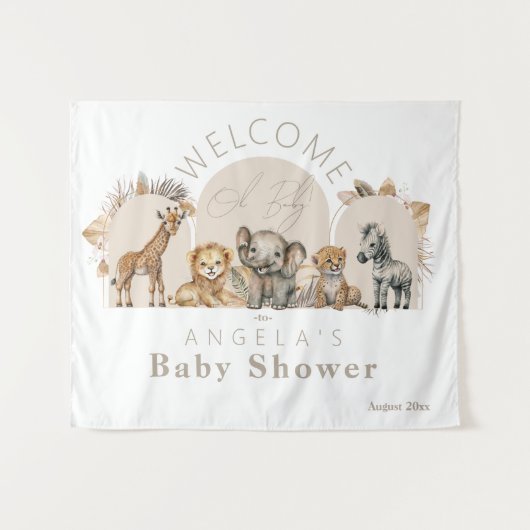Oh Baby Safari Dieren Boho Baby Shower welkom Wandkleed (Voorkant (horizontaal))