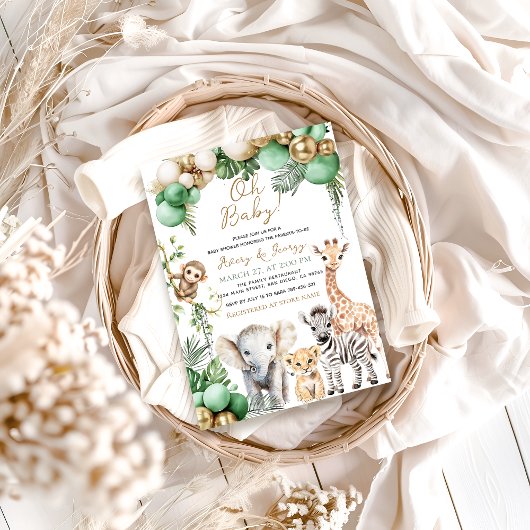 Oh Baby Safari Dieren Jungle Groene Baby Shower Kaart