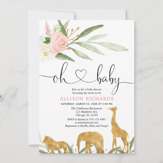 Oh baby safari greenery Gold girl baby shower Kaart (Voorkant)