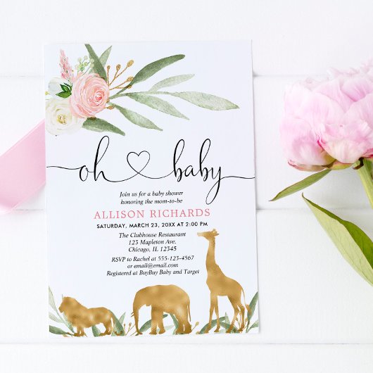 Oh baby safari greenery Gold girl baby shower Kaart