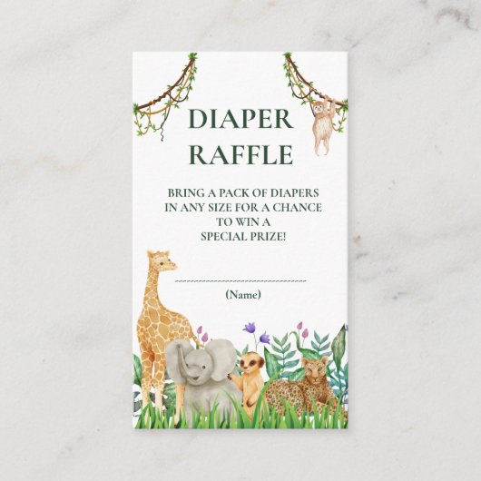 Oh Baby Safari Oerwoud Baby shower Luier Raffle Informatiekaartje (Voorkant)