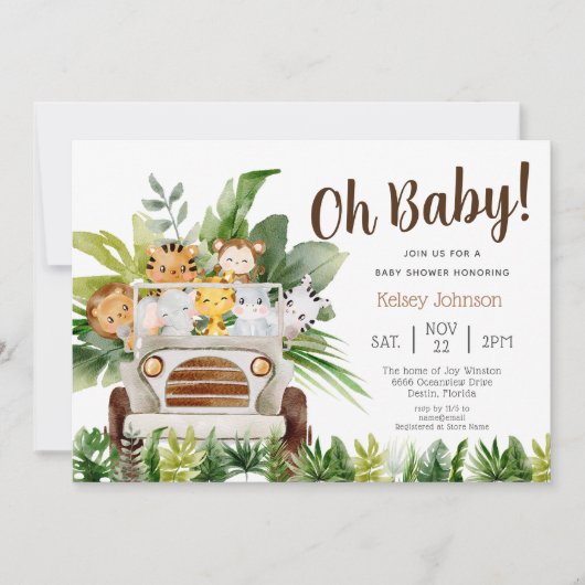 Oh Baby Safari Oerwoud Zoo Animals Boy Baby shower Kaart (Voorkant)