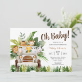 Oh Baby Safari Oerwoud Zoo Animals Boy Baby shower Kaart (Staand voorkant)