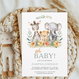 Oh Baby Safari Wild One Baby shower Invitation Kaart