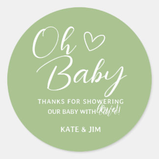 Oh Baby Sage Green Baby shower Bedankt Bericht Ronde Sticker
