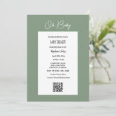 Oh Baby Sage Green Baby shower QR Code Script Kaart (Staand voorkant)