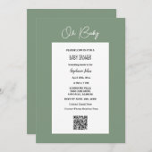 Oh Baby Sage Green Baby shower QR Code Script Kaart (Voorkant / Achterkant)